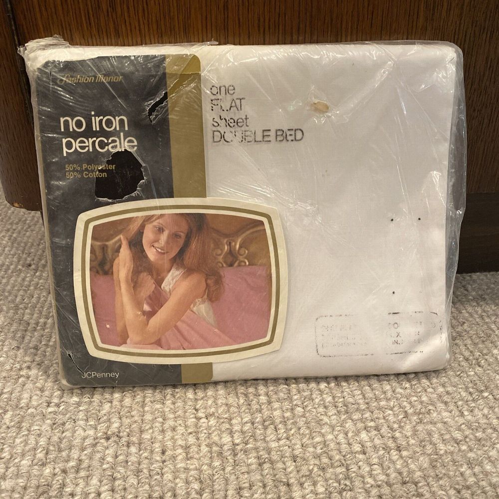 Vtg JC Penney's Fashion Manor No Iron Percale Double‎ Flat Sheet White NEW NOS